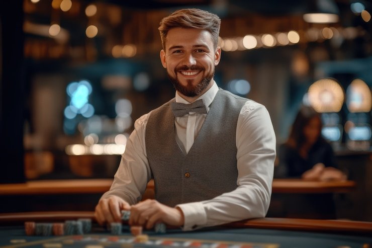 iOS Web interface showing live blackjack table and mobile-optimized chat on an iPhone